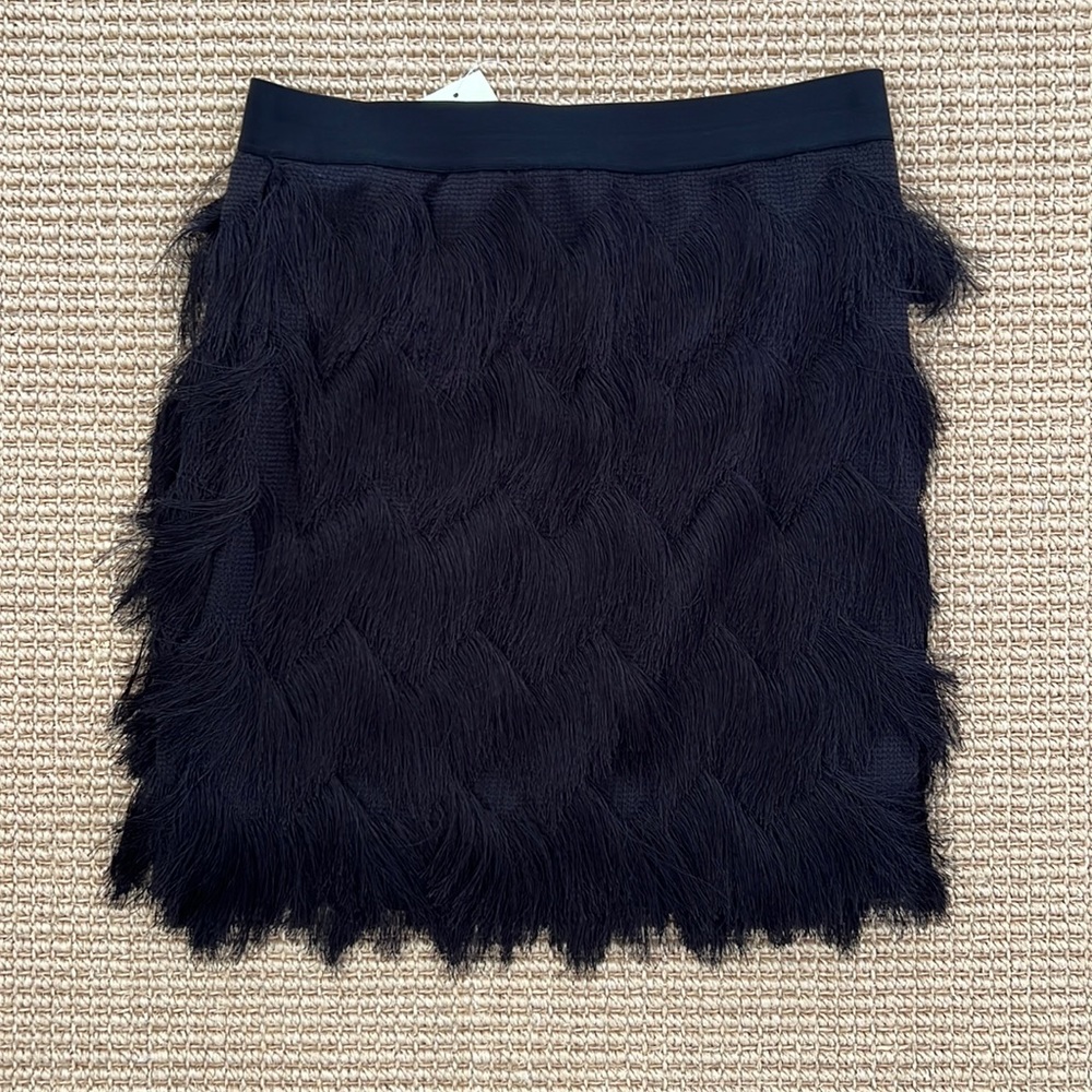 Max Studio Black Layered Fringe Mini Skirt